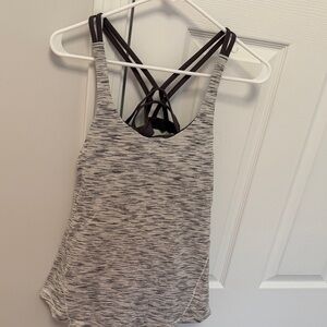 lululemon athletica Heathered Light Gray Tank with Dark Purple Strappy Back